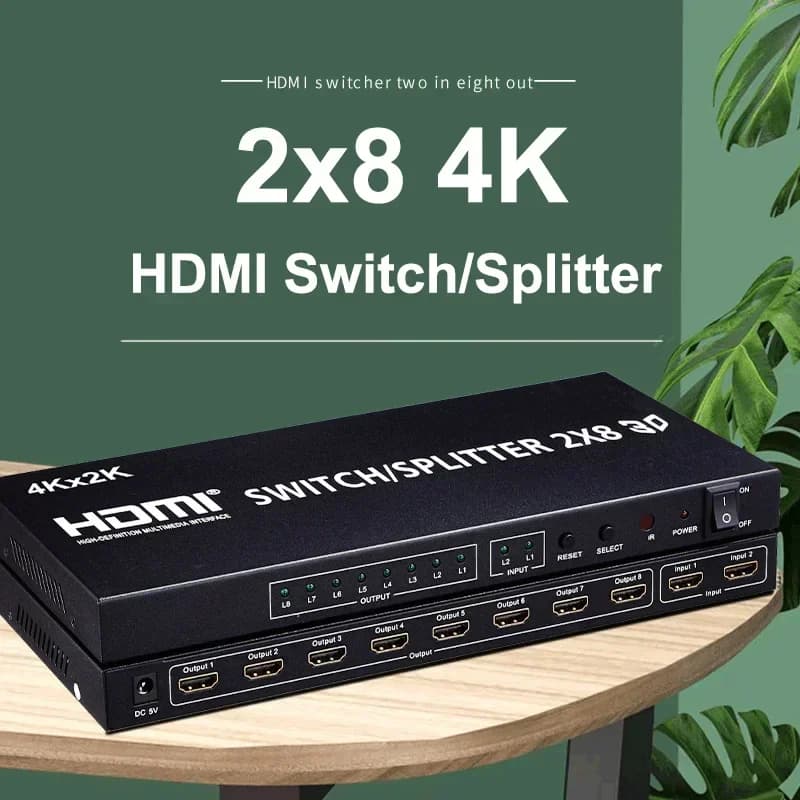 Selettore HDMI 4K 3D 2x8, Splitter HDMI 1 a 8 per Monitor, Schermo, Display per PS4, DVD, Laptop, PC a TV, Proiettore
