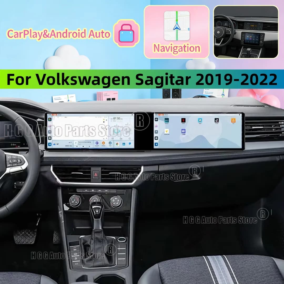 Dual 12.3" CarPlay Auto Android 14 Car Radio For Volkswagen Sagitar 2019 2020-2022 Screen Multimedia Stereo Player GPS Head Unit