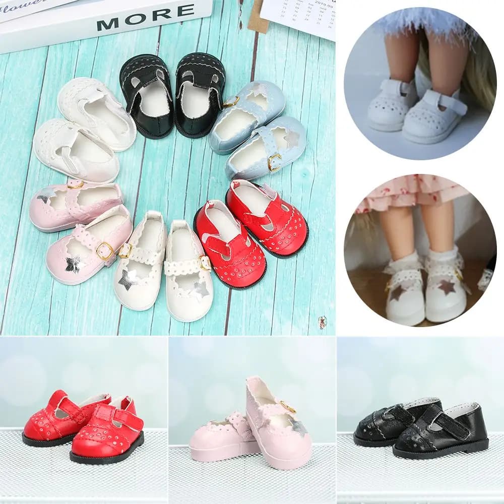 Scarpe da bambola da 6,5 cm Mini scarpe in pelle PU Vestito per 16 pollici Abbigliamento per bambole Giocattoli Regali per bambini Accessori per bambole Giocattolo per ragazza cool fai da te