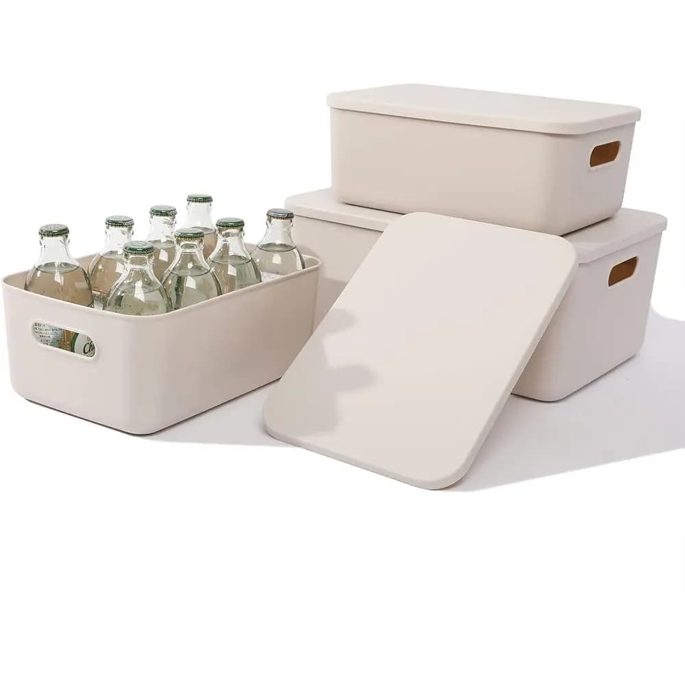 Cestini di Plastica con Coperchio, Contenitori Organizzativi per Scaffali, Cassetti, Scrivania, Armadio e Giocattoli