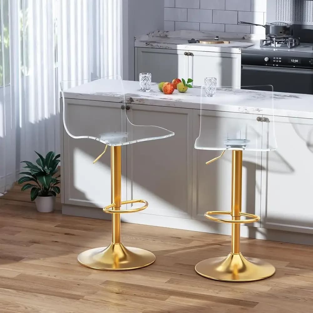 Set di 2 sgabelli da bar girevoli regolabili con schienale e poggiapiedi, in acrilico trasparente, ideali per isola cucina, sala da pranzo, bar, caffetteria (Go