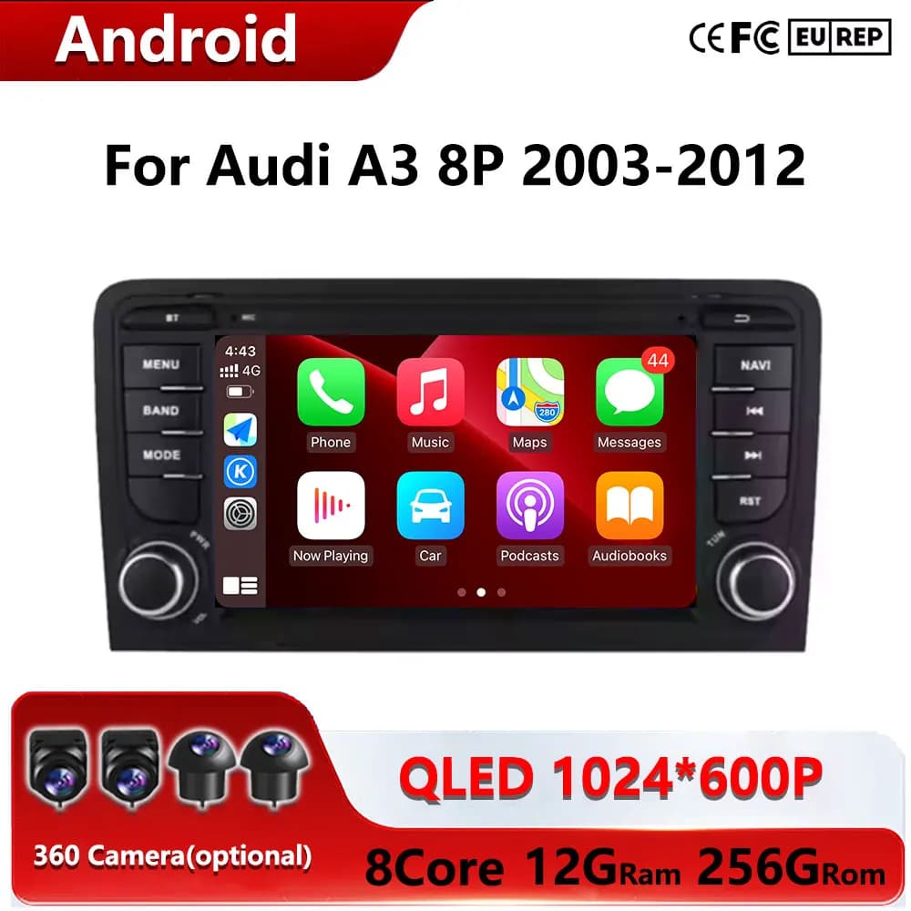 7 "Android 15 Radio Per Audi A3 8P 2003-2012 S3 RS3 Carplay Auto Multimedia RDS GPS 2din Autoradio 8 Core Carplay