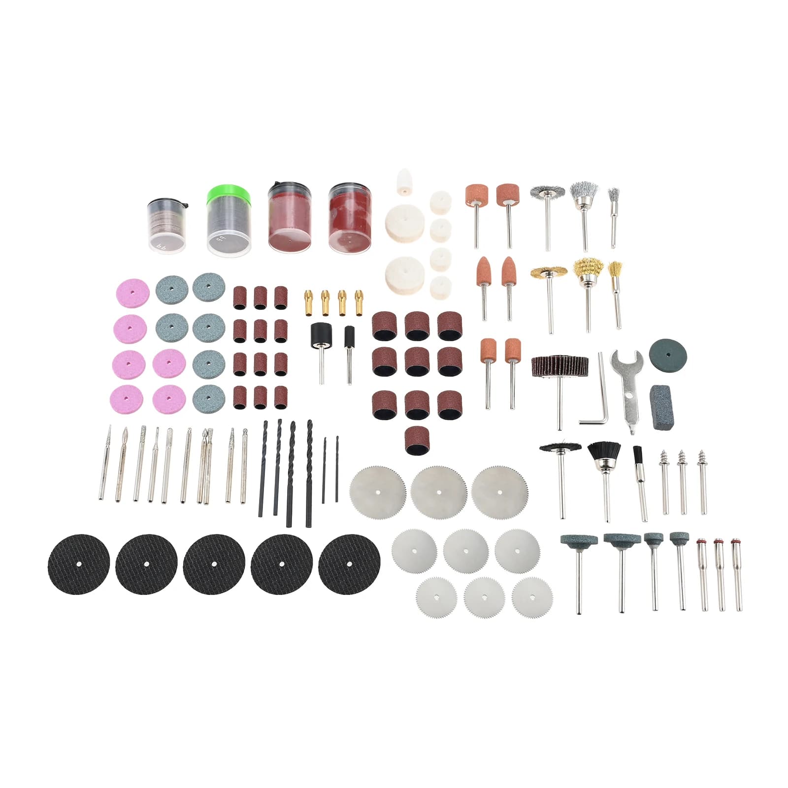 172PCS 1/8 pollici Gambo Power Rotary Tool Kit Punte da trapano Levigatura Tamburi Dischi Rettifica Lucidatura Ruote Dischi da taglio e lucidatura