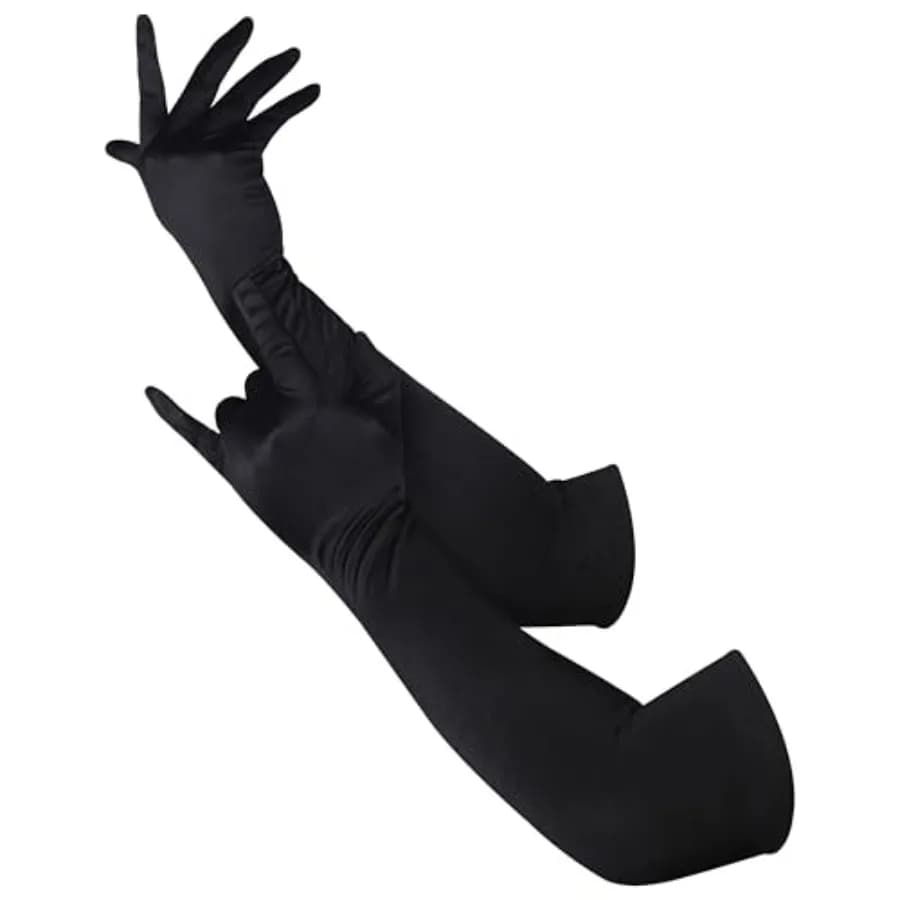 Mysense Long Satin Gloves for Women, 1920s Opera Party Gloves Halloween Costume Accessories, Stretchy Elbow Length, 21.6 inches