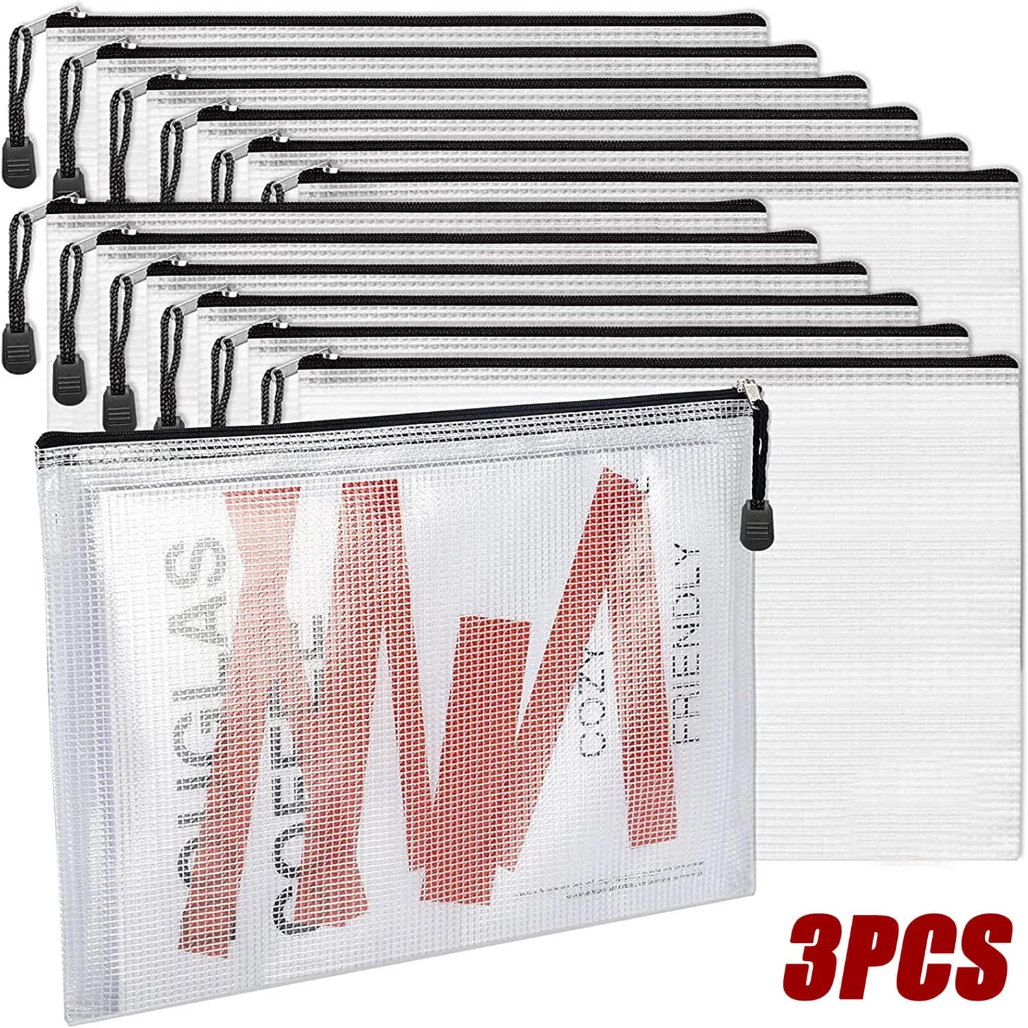 3PCS Mesh Zipper Pouch borsa per documenti cartelle con cerniera impermeabile A3/A4/A5 forniture per ufficio scolastico astuccio per matite borse portaoggetti