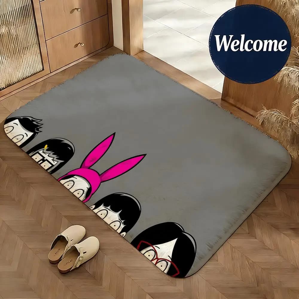 Tappetino morbido in flanella, tappetino da pavimento con cartoni animati di Bob's Burgers, tappetino antiscivolo assorbente, tappeto decorativo per bagno, camera da letto, casa
