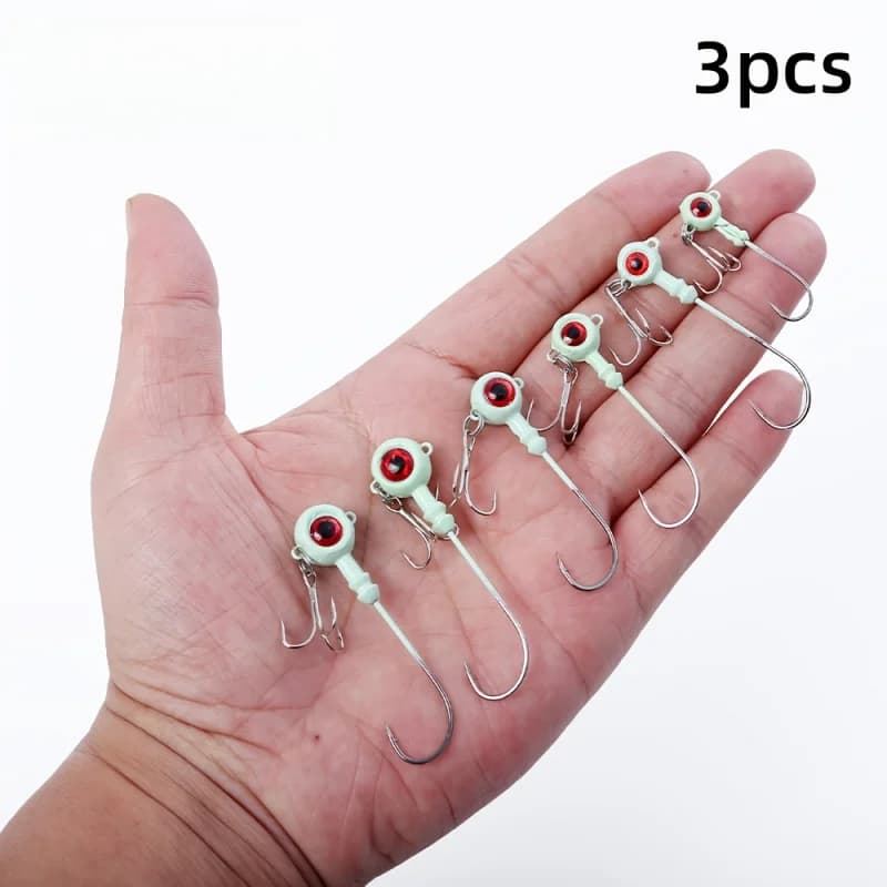 3pcs Set Glow-in-the-Dark Big Eye Treble Hooks for Long-Distance Casting, Weighted Long Shank Fish Hooks for Freshwater