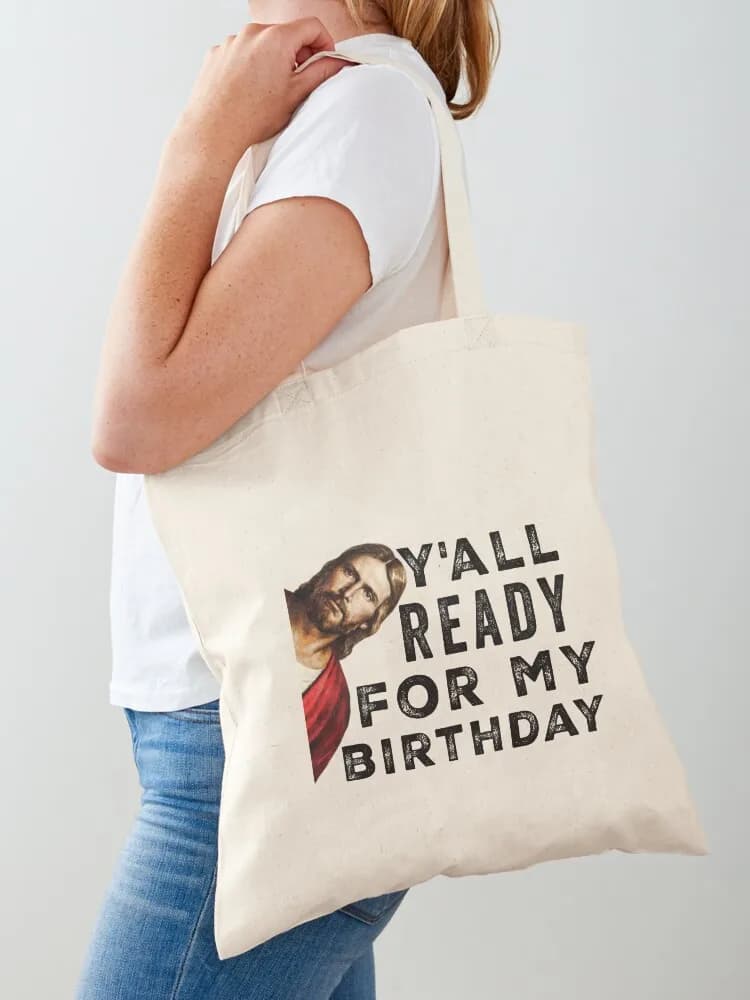 Borsa tote divertente con scritta 'Jesus Happy Birthday' come regalo di Natale, borsa femminile, borse riutilizzabili per la spesa, borse tote in tela, Shopper