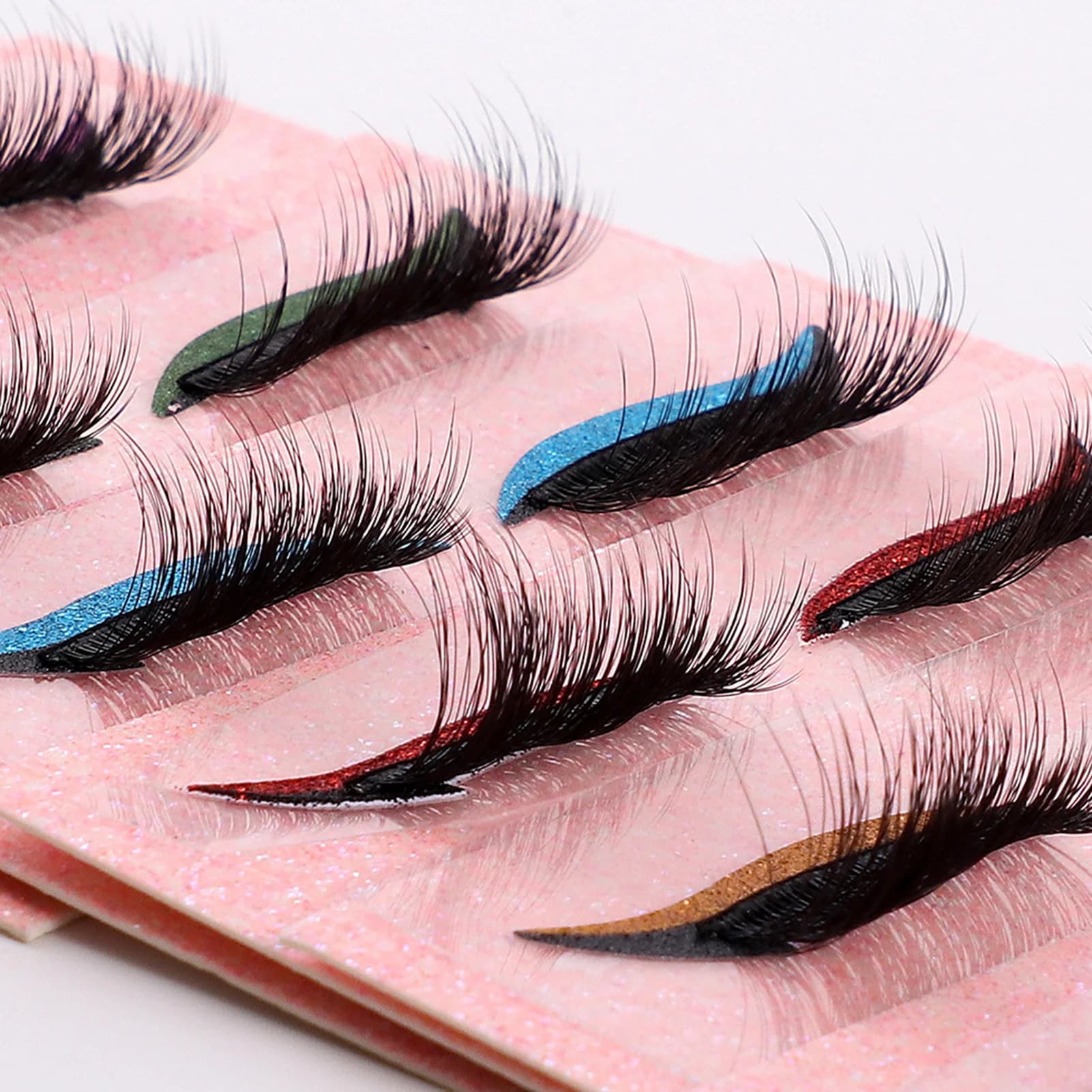 7 Color Fake Eye-liner Eye-liner Eye-liner Curled Mirror Thin colored lashes cosplay strips Make Salon