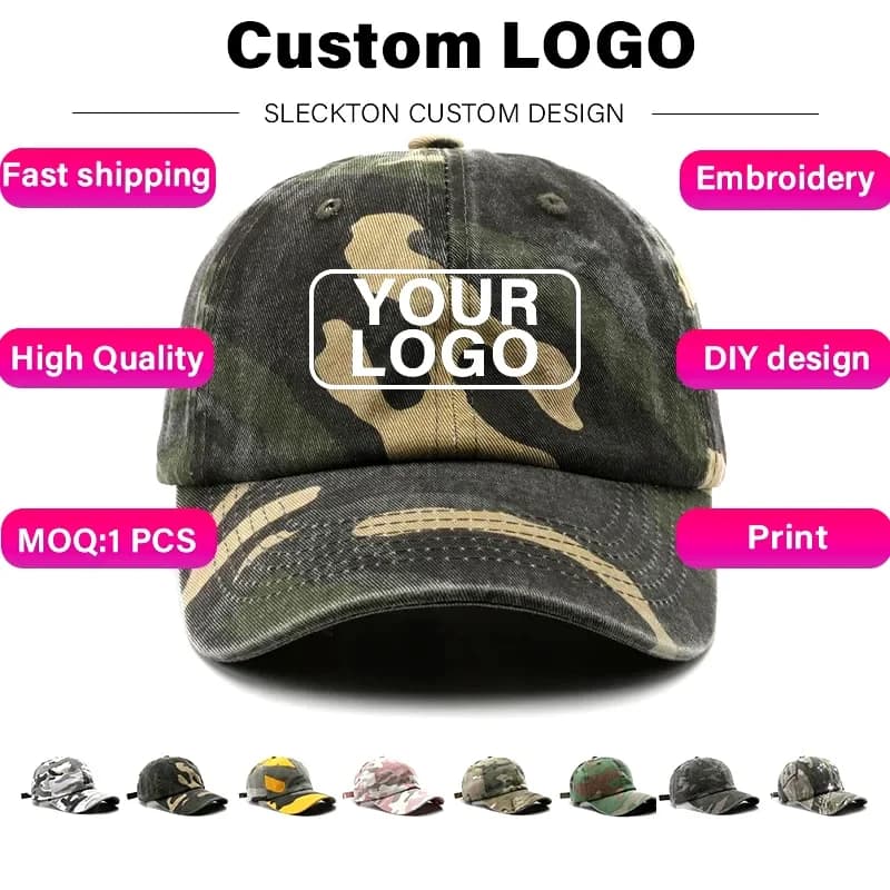 SLECKTON Custom Logo Baseball Cap Unisex Summer Camouflage Embroidery Design Brand Picture Print DIY Sun Hat for Men