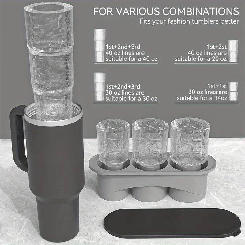 Silicone ice cube tray for Stanley cups suitable for 20 ounces and 30 ounces glasses, includes whiskey cover, cocktail and coffee