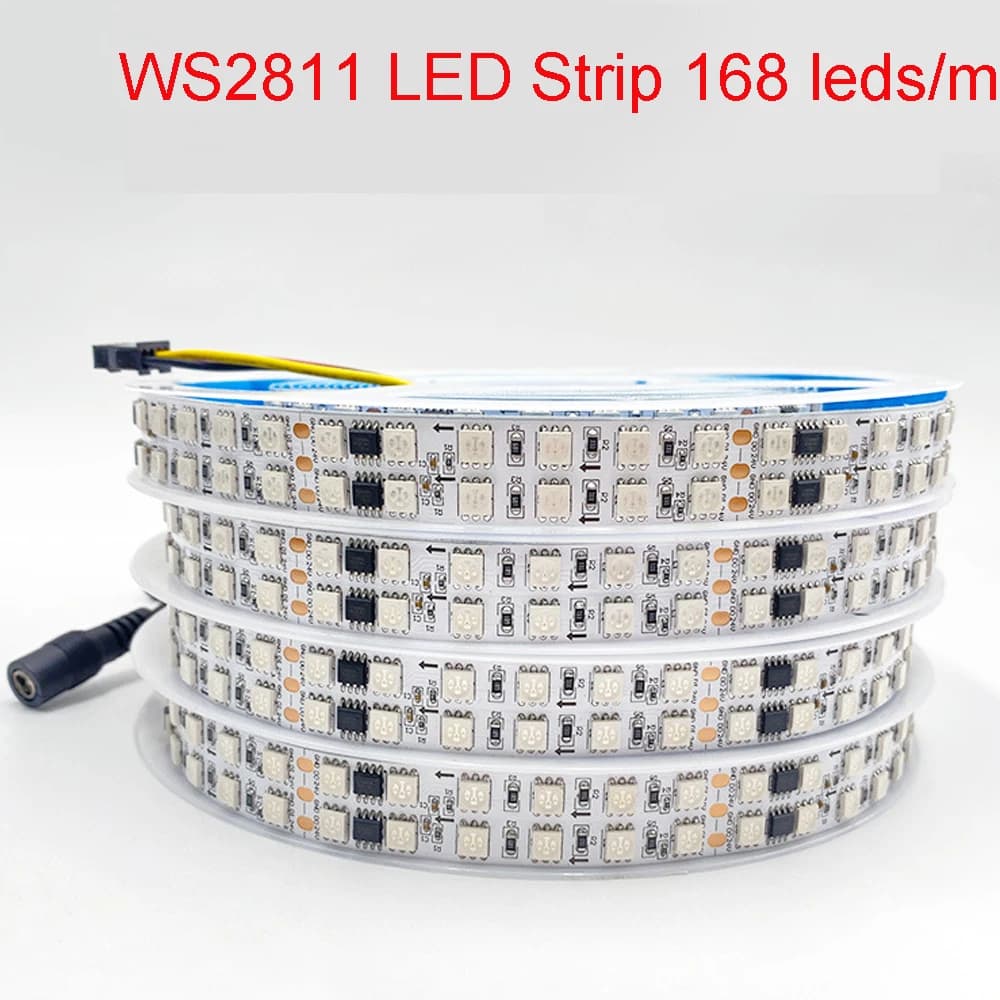 24V WS2811 Striscia LED Dream Color a doppia fila 168 LED/M 1903 Doppia fila 5050 RGB Nastro flessibile pixel indirizzabile a colori 16mm