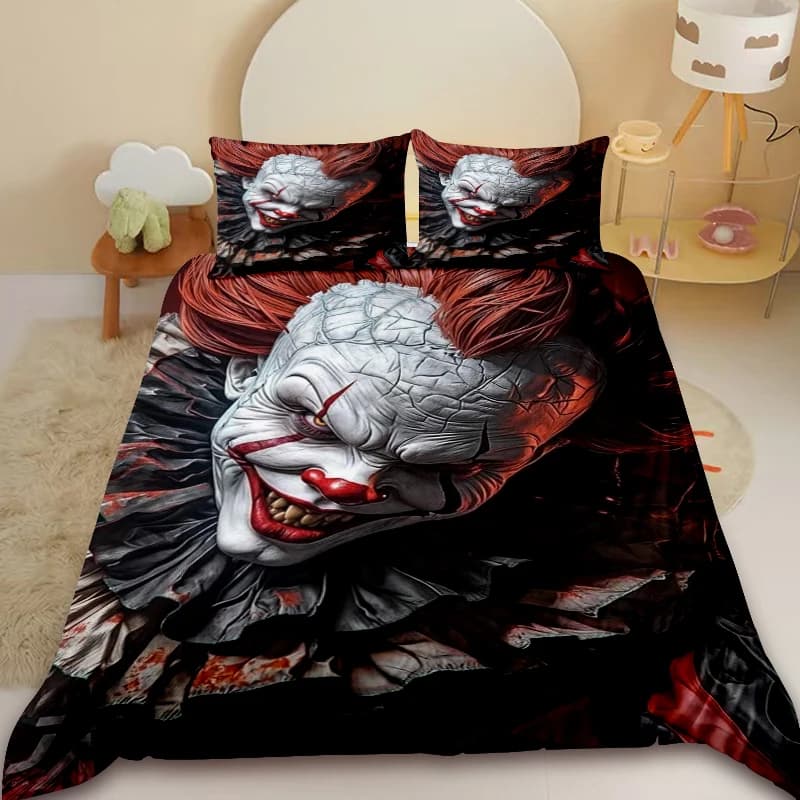 Copripiumino - Pennywise (Il Clown) - Set di biancheria da letto IT, misure singole e doppie, regalo per bambini, decorazione per camera da letto/soggiorno, tema horror