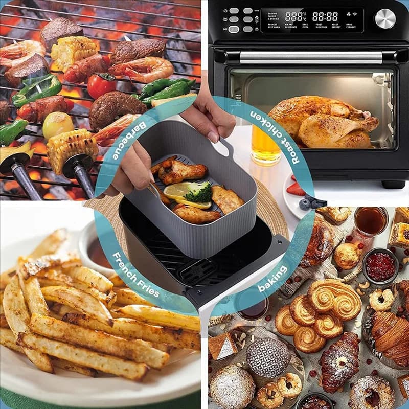 FSLH air fryer lining for double Ninja air fryer, reusable silicone lining for Ninja air fryer, black