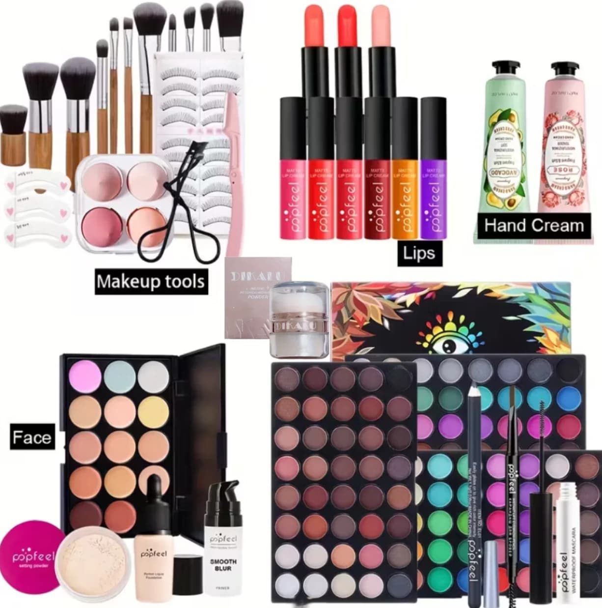 POPFEEL Kit trucco completo per il viso con pennello+illuminante per il viso - Set di bellezza completo, fondotinta Berry & Neutral, fard, eyeliner