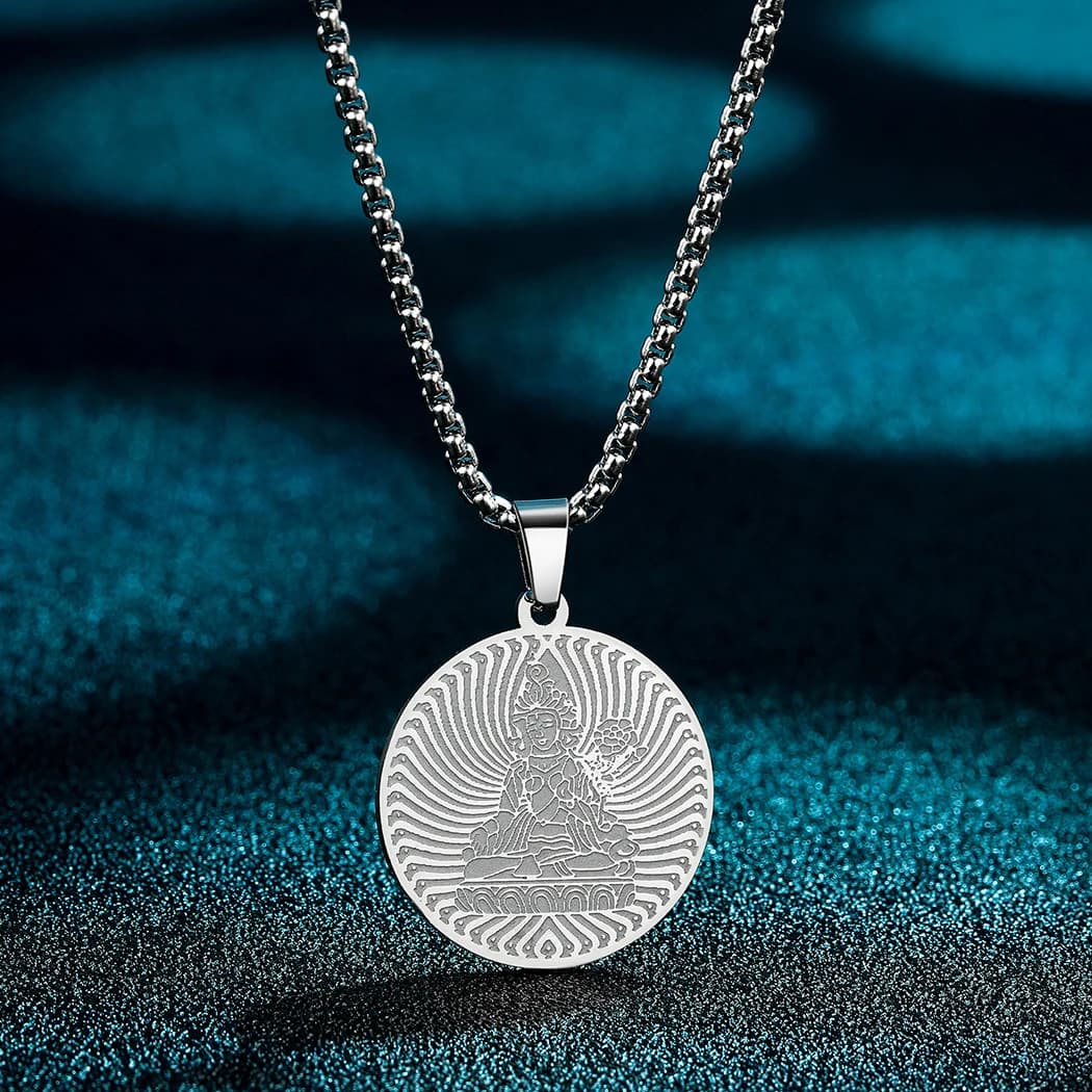 Todorova Personalized Green Tara Sakyamuni Stainless Steel Goddess Pendant Necklace For Men Women Buddhist Jewelry Amulet Gift