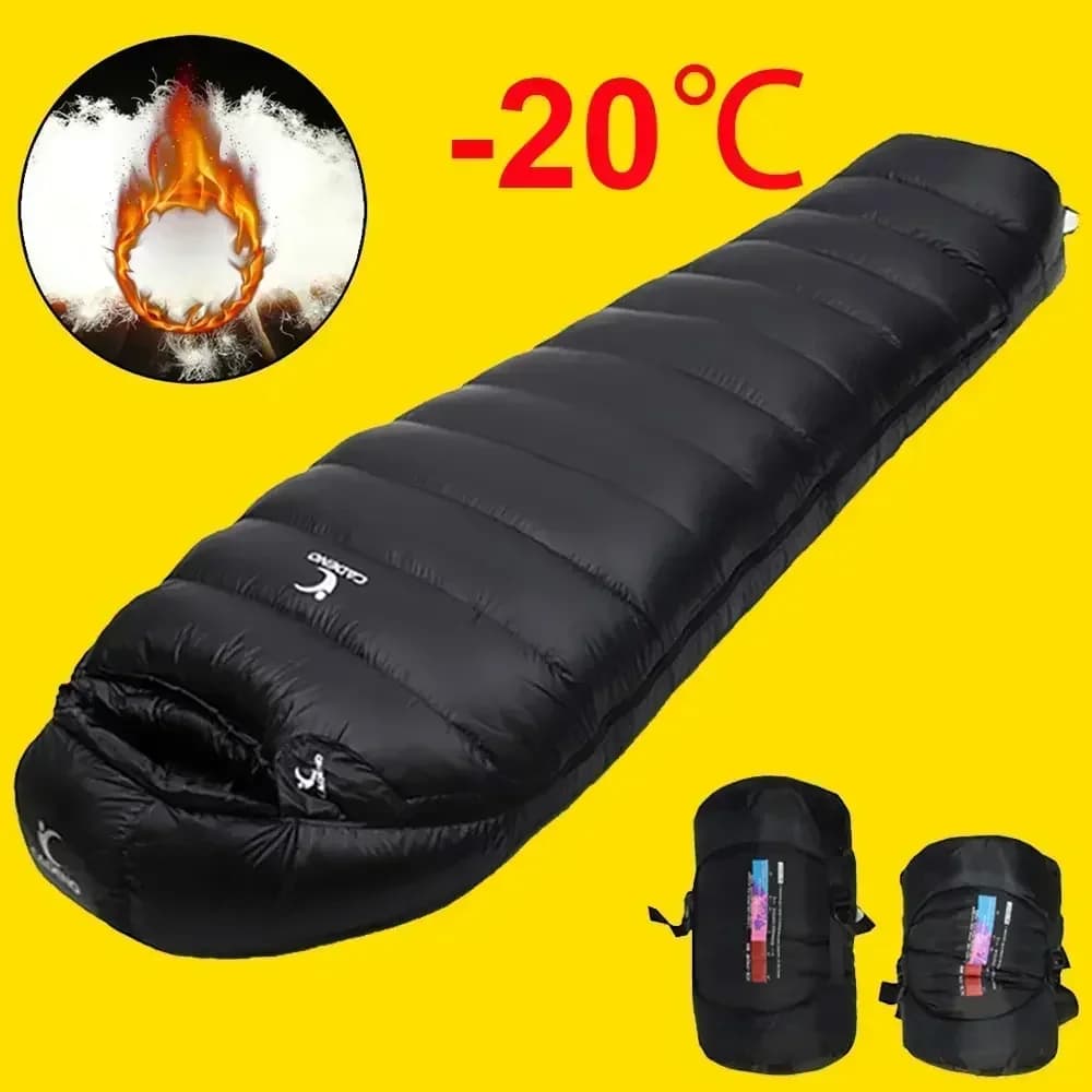 Sacco a pelo invernale Piumino da campeggio esterno Piumino portatile Compressione Piuma d'oca termica per trekking Luce militare riscaldata