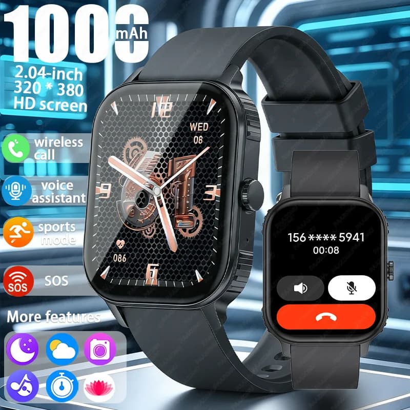 New Smartwatch 2026 with 1000mAh Battery, 2.04 HD Screen”, Bluetooth Calls, Cardiaca Frequency Monitoring, Sports Watch for Men and Women