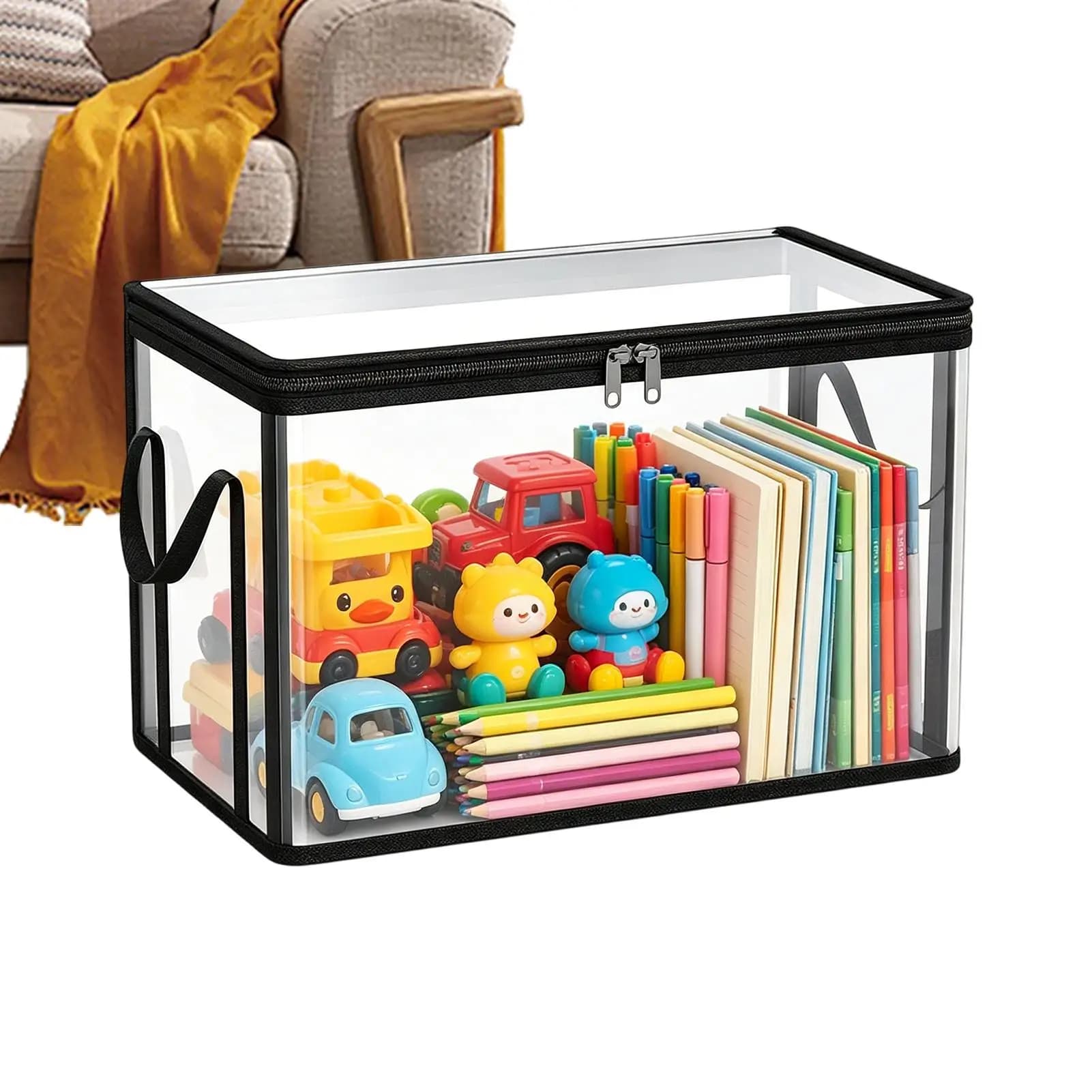 Transparent Thick PVC Storage Box Clear Stackable Large Capacity Book Storage Containers Organization Bins Dustproof Storage Bin