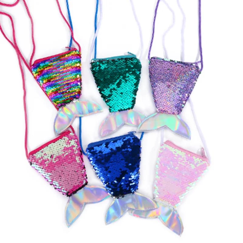 Borsa a tracolla da donna a forma di coda di sirena con paillettes, portamonete, porta carte e portafoglio per bambine, ideale come regalo