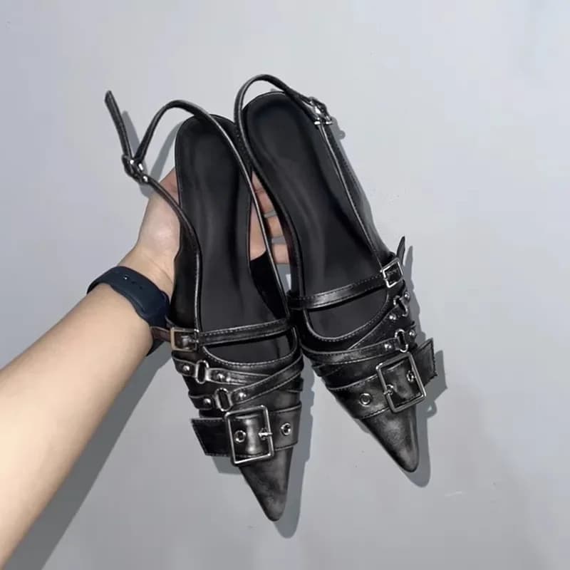 Mules da donna con tacco alto e punta a punta, con fibbia, modello Baotou, 2025