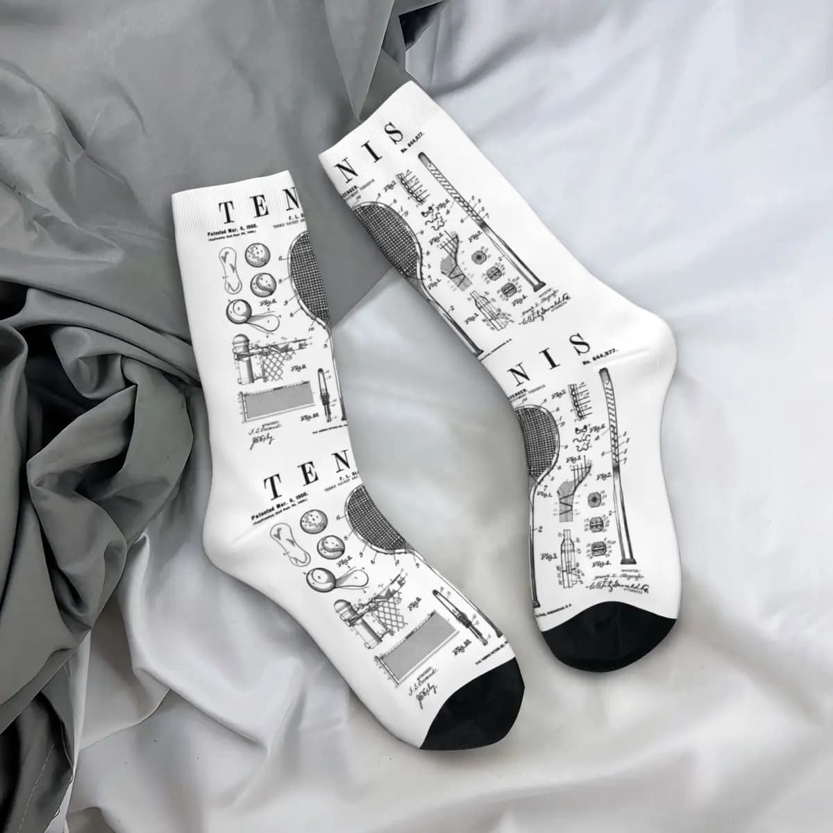 Calze per tutte le stagioni, racchetta da tennis e palla, calzini vecchie, calzini lunghi casual, accessori per uomo e donna, regalo di compleanno