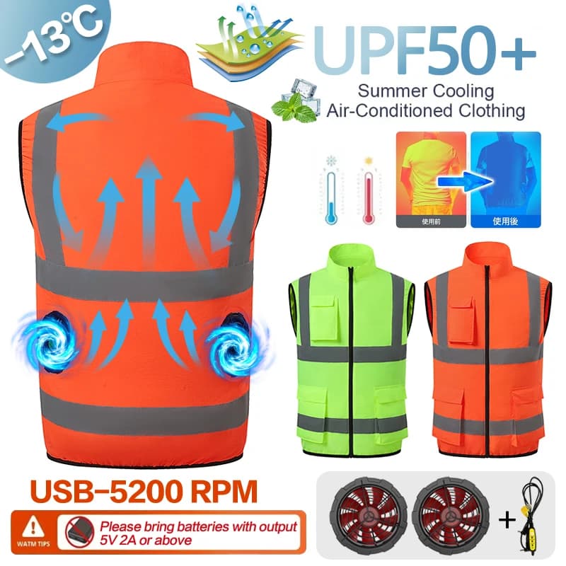 Summer Cooling Reflective Strip Jacket for Men and Women with Fan, Air Conditioning Suit, Charging Vest, Cooling and Sun Protect