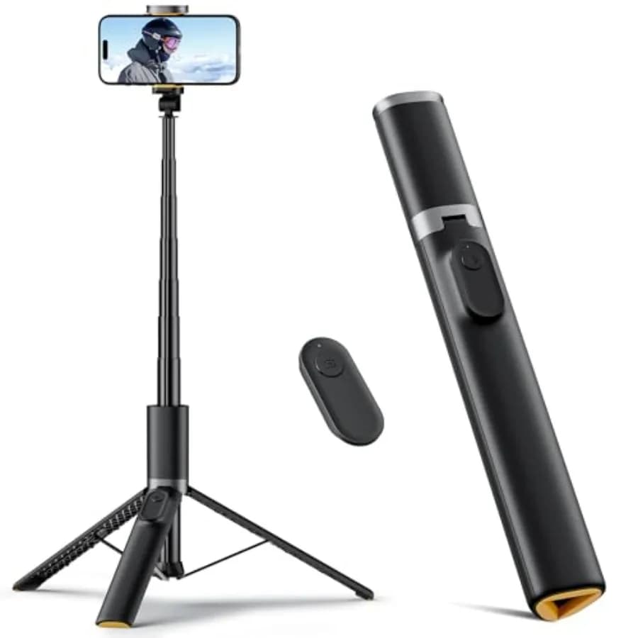63" Cell Phone Selfie Stick Tripod, Portable Tripod for iPhone with Wireless Remote, Extendable Smartphone Stand, All-in-1, Com