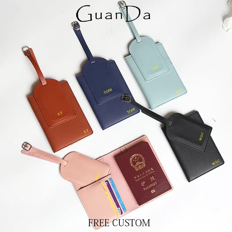 Set Porta Passaporto Personalizzato in Pelle con Etichetta Bagaglio Portatile, Porta Carte e Portafoglio per Passaporto, Regalo