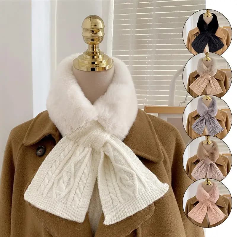 Soffice scialle lavorato a maglia Scaldacollo da esterno Fazzoletto da collo Colletto falso Sciarpe di peluche Sciarpa di moda con colletto morbido in pelliccia incrociata lavorata a maglia di lana