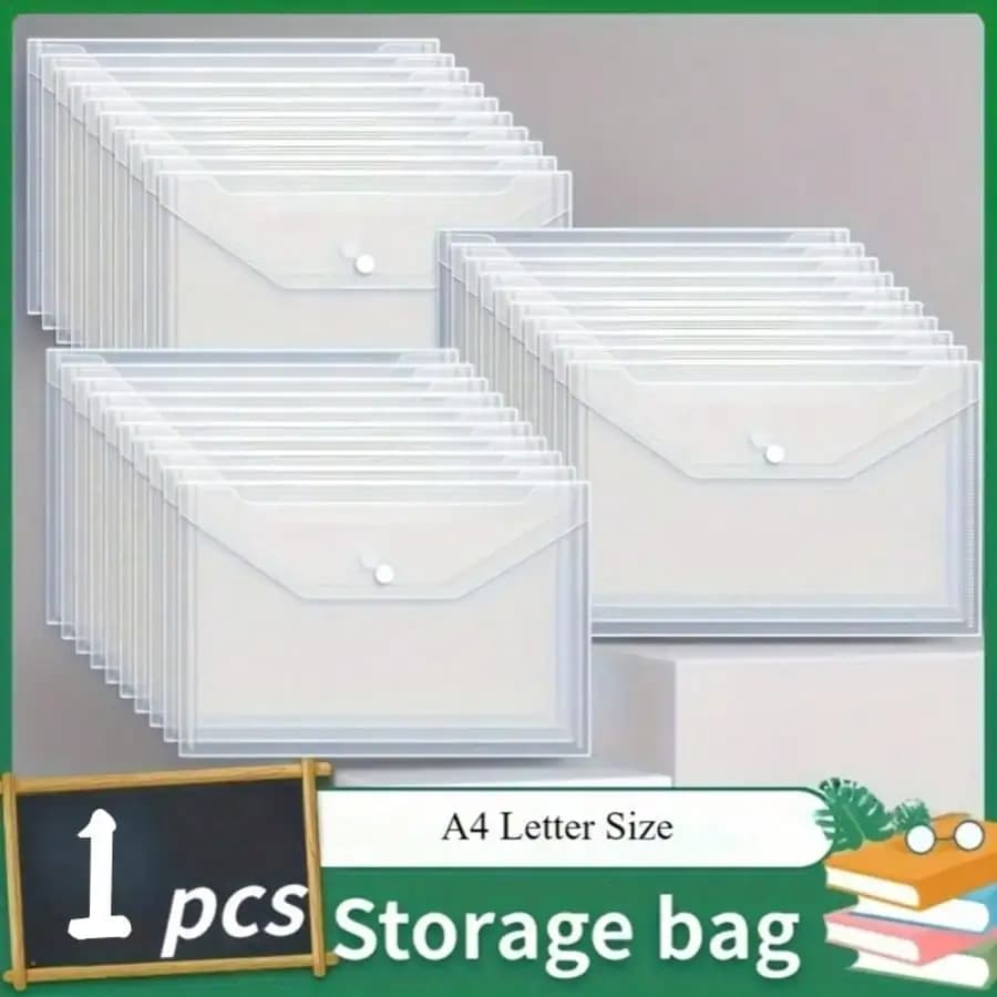 A4 transparent folder - Durable waterproof file organizer bag with a snap closure design, suitable for offices and schools