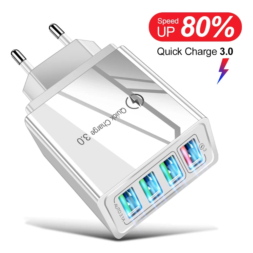 4 Ports USB Charger Fast Charging QC 3.0 Mobile Phone Charger Adapter for iPhone 14 15 Pro Max Samsung Xiaomi 12 13 Huawei oppo