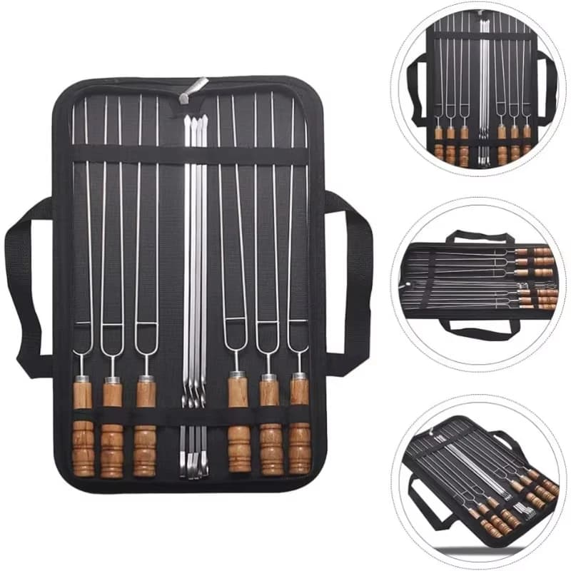 Set da 12 Pezzi di Spiedini per Barbecue, Spiedini in Acciaio Inox per Agnello, Barbecue Signature, Barre Piatte in Ferro, Utensili per Barbecue