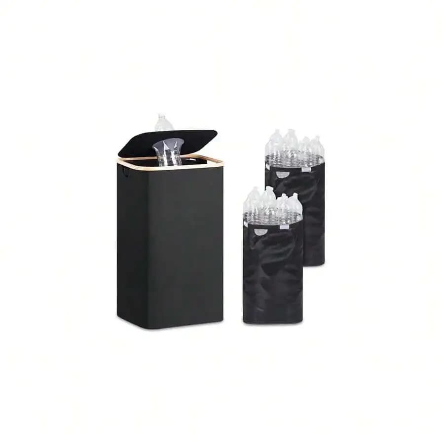 110L Large Recycling Bin With Lid And 2 Removable Inner Bags For Kitchen Indoor Use