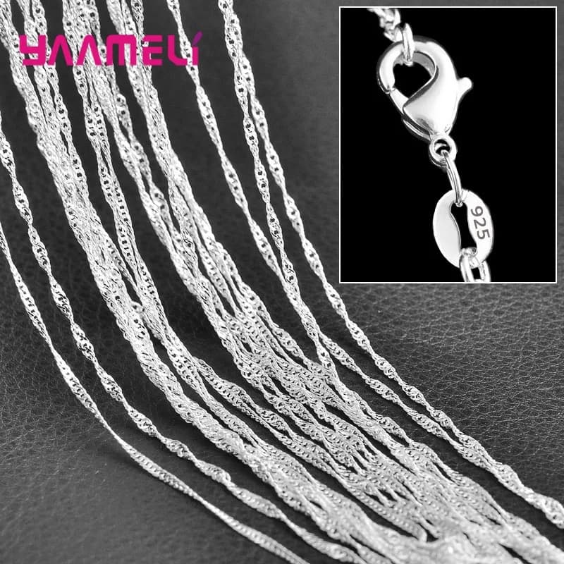 Collana con catene a onde d'acqua in argento Sterling 925 genuino per donna uomo 5 pezzi 16-30 pollici 1.6MM accessori per la creazione di gioielli a catena