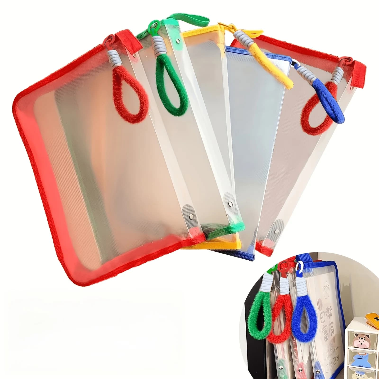 Cartella Portadocumenti Trasparente A4 con Cerniera, 3 Colori, Grande Capacità, Borsa per Esami e Quaderni - Stile Classico, Materiale PP