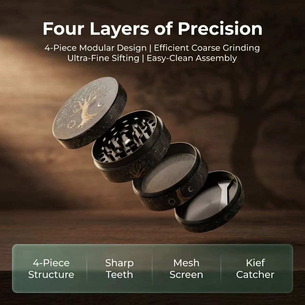 Celestial Life Tree Print 4Layers Herb Grinder Zinc Alloy Crusher Metal Manual Spice Grinder Smoking Tool Gift