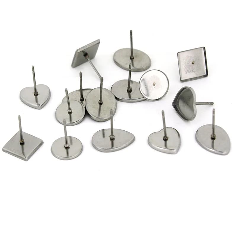30pcs/Lot Stainless Steel Heart Square Earring Studs Blank Post Base Earrings Cabochon Settings DIY Jewelry Findings Accessories