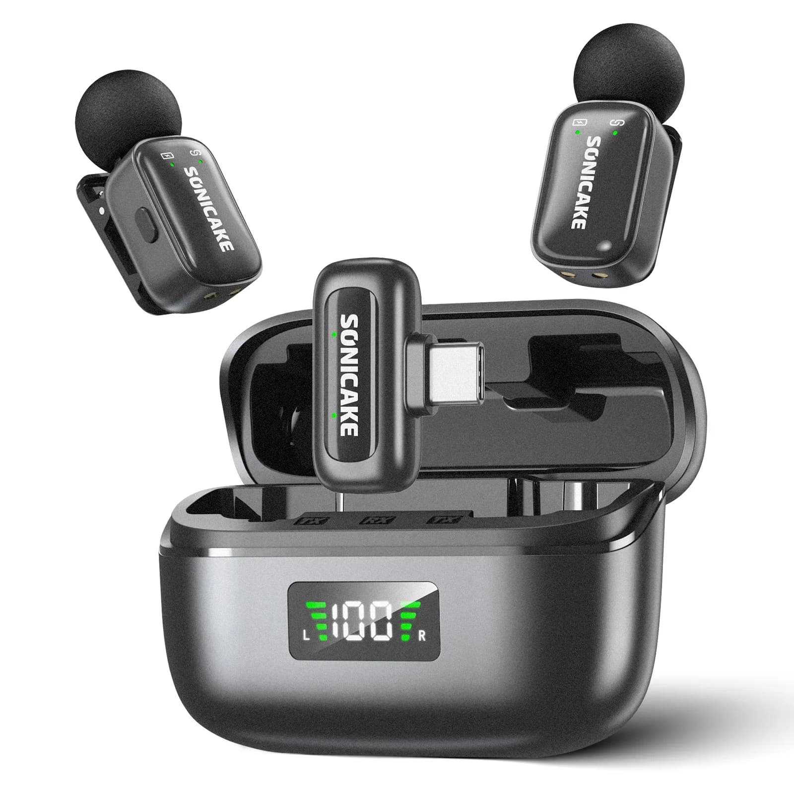 SONICAKE 2.4G Wireless Microphone Mini Lavalier for iPhone,Android & Camera Clip-On Lapel Mic for Vlogging,Live Streaming QLM-01