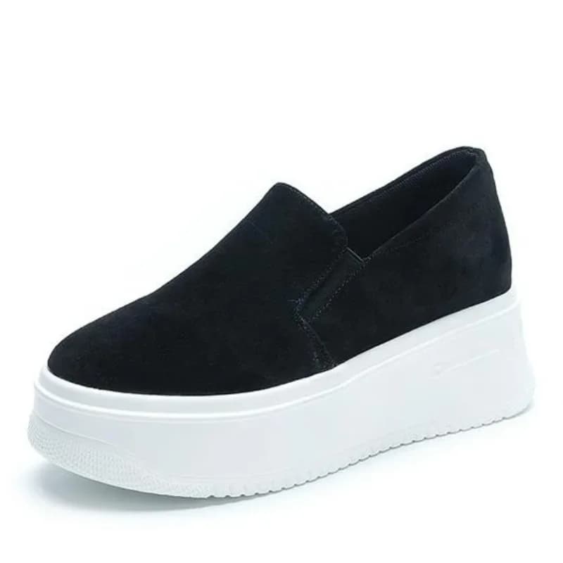 8CM Genuine Leather Autumn Spring Platform Wedge Flats Breathable Sneaker Chunky Casual Women Loafers Moccasins Shoes