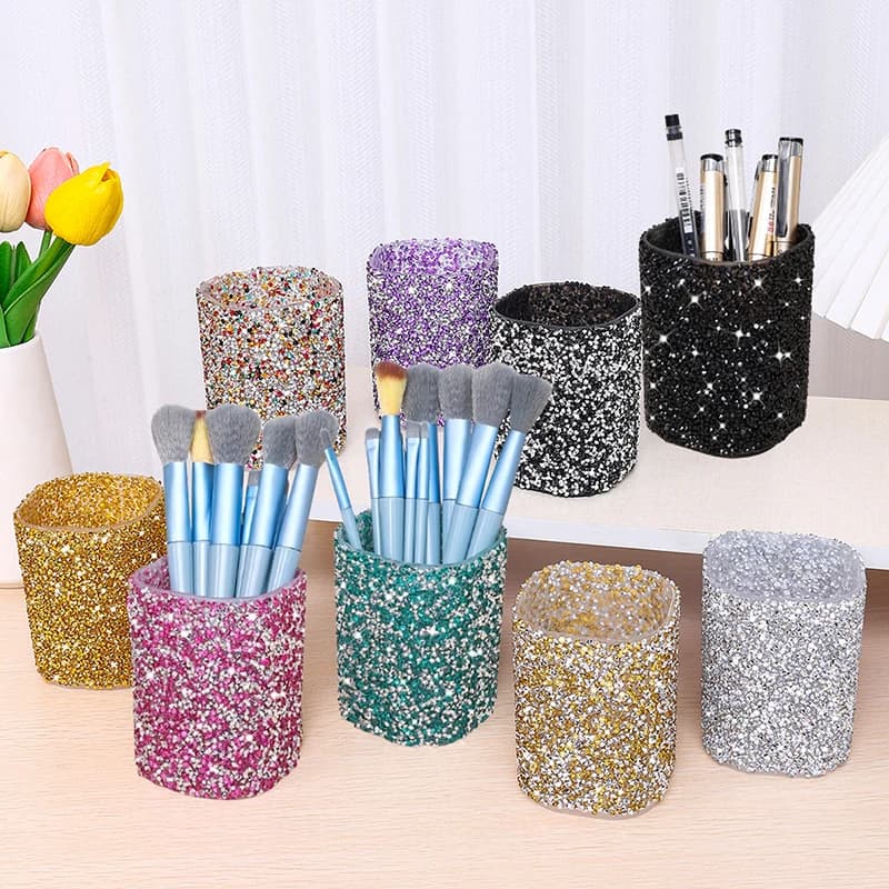 Secchio per pennelli per trucco scintillante da donna alla moda Scatola per penne per cosmetici Contenitore per pennelli per trucco Scatola per la casa