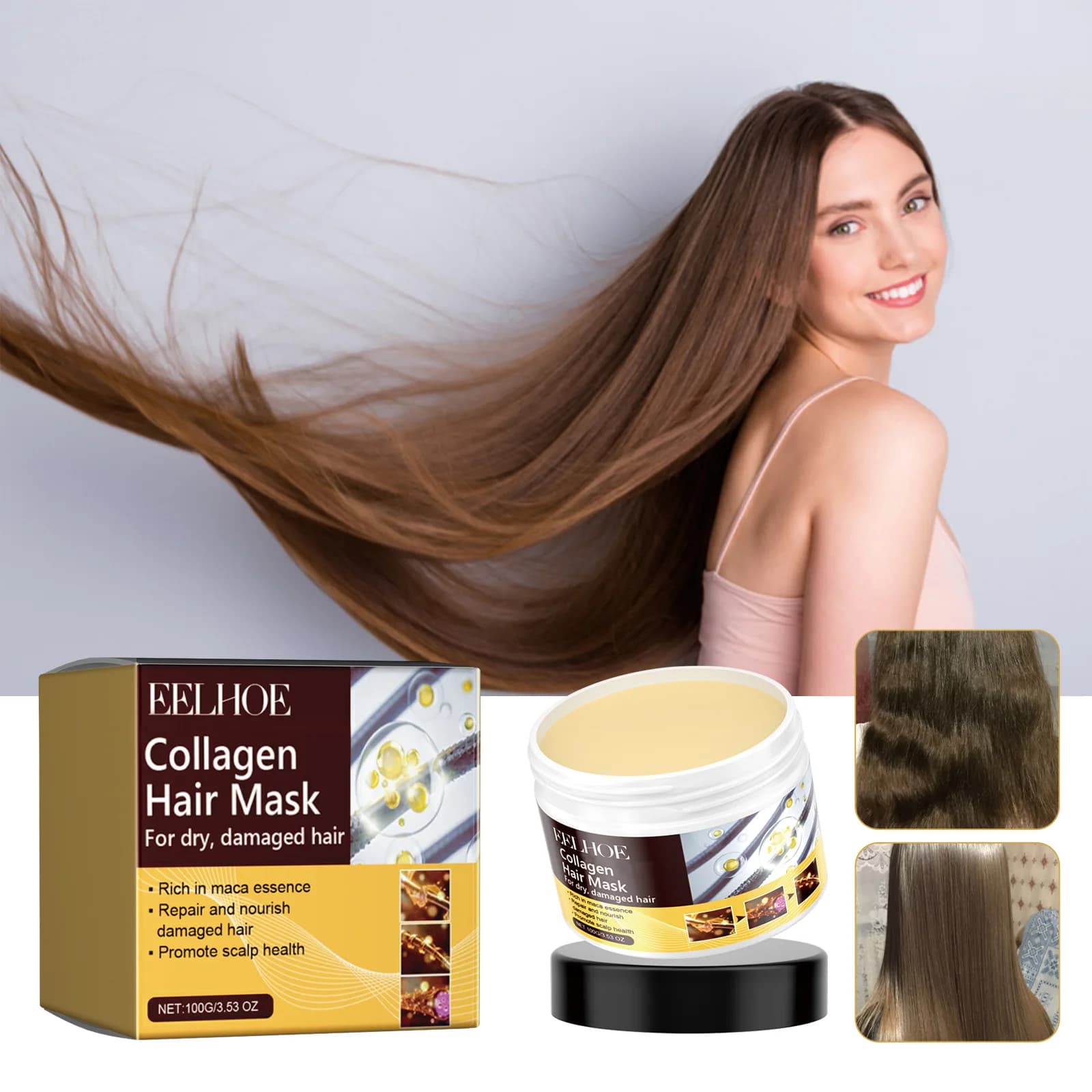 Maschera per capelli riparatrice al collagene Idratante Levigante Prevenire la rottura dei capelli Cura dei capelli Ammorbidire l'effetto crespo Capelli danneggiati Trattamento nutriente