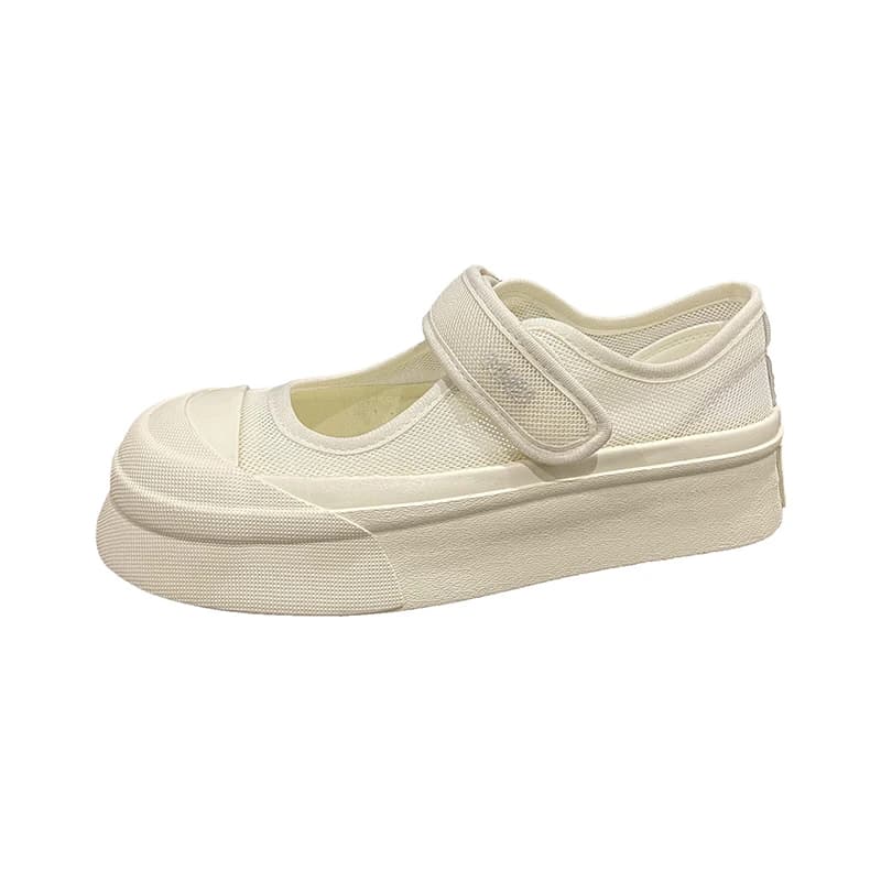 Women's Bianche sneakers in Tela Breathable Style Mary Jane, Summer 2024, Design Drilled, Round Toe, Footwear Comfortable