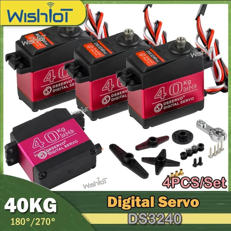 Motore per servi digitali 4 pezzi/set DS3240 40KG 180 ° /270 ° Parti della funzione di potenza servo dell'ingranaggio del metallo di grande coppia di rotazione per il robot dell'automobile RC