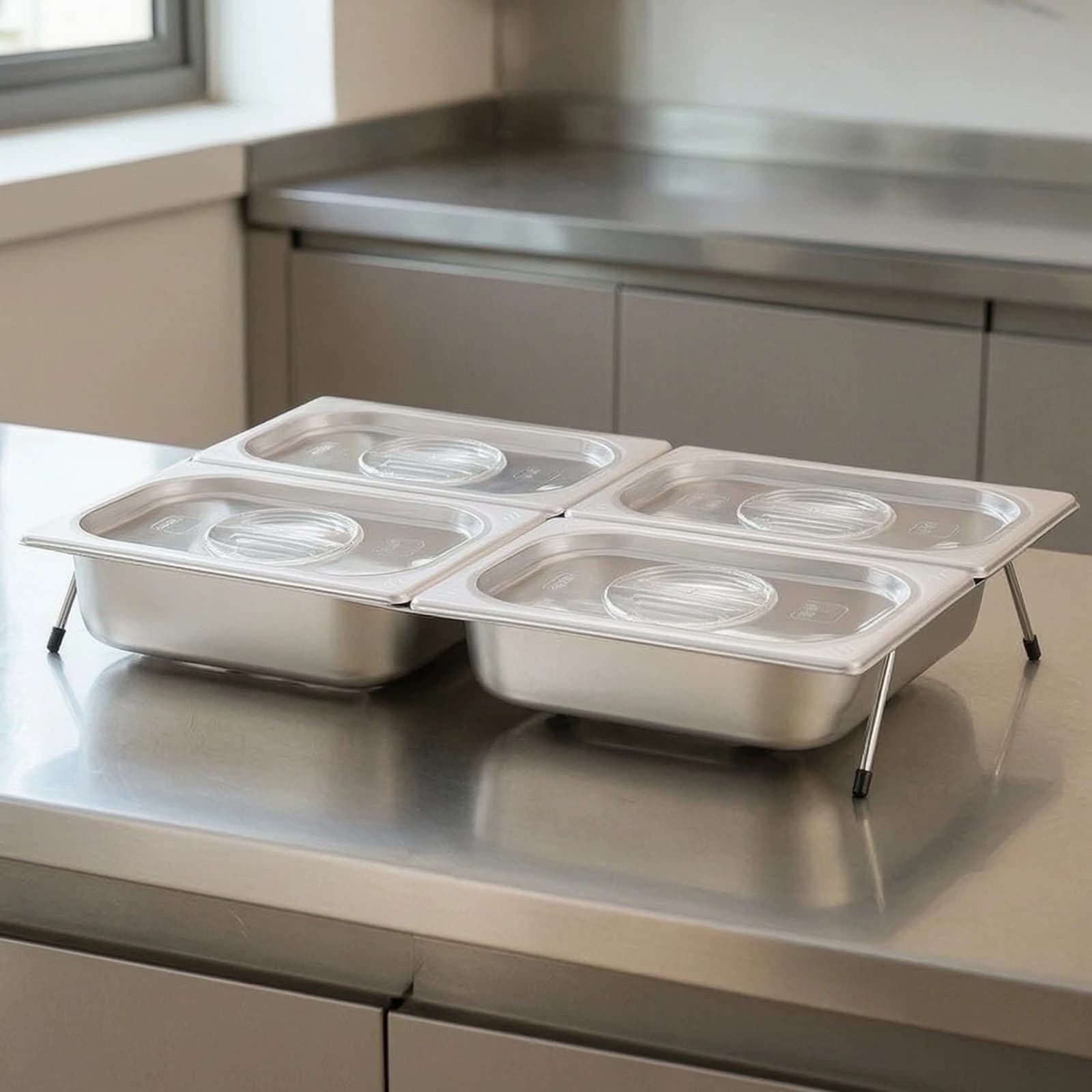 Four-Compartment Food Tray Countertop Condiment Tray with Rack Condiment Holder with Lid Transparent Container Sturdy