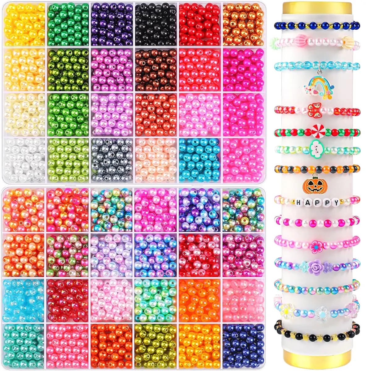 2400 pezzi 48 scomparti gioielli di perle 48 colori kit per realizzare braccialetti di perle da 6 mm, 2 scatole di perline rotonde per principianti