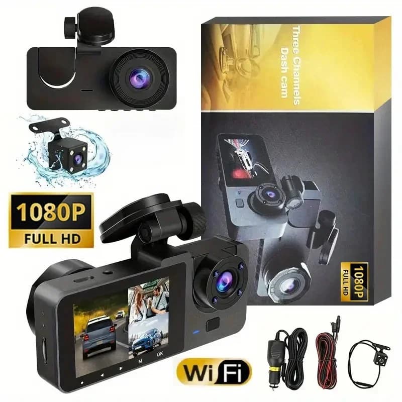 HONGTONG Dash Cam 1080P per Auto, Registratore Video DVR con WIFI, Telecamera Posteriore per Veicoli, Visione Notturna, Scatola Nera, Accessori Auto