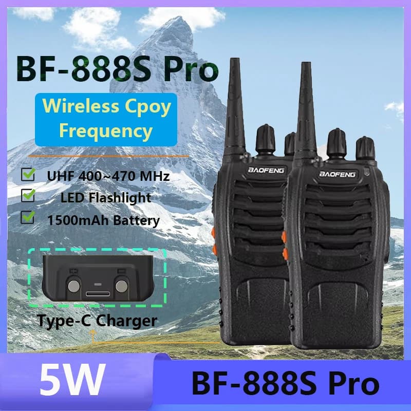 Baofeng BF-888S Pro Walkie Talkie Tipo-C Frequenza di ricarica Copia Radio bidirezionale UHF 400-470 MHz 16CH Ham Radio Ricetrasmettitore CB