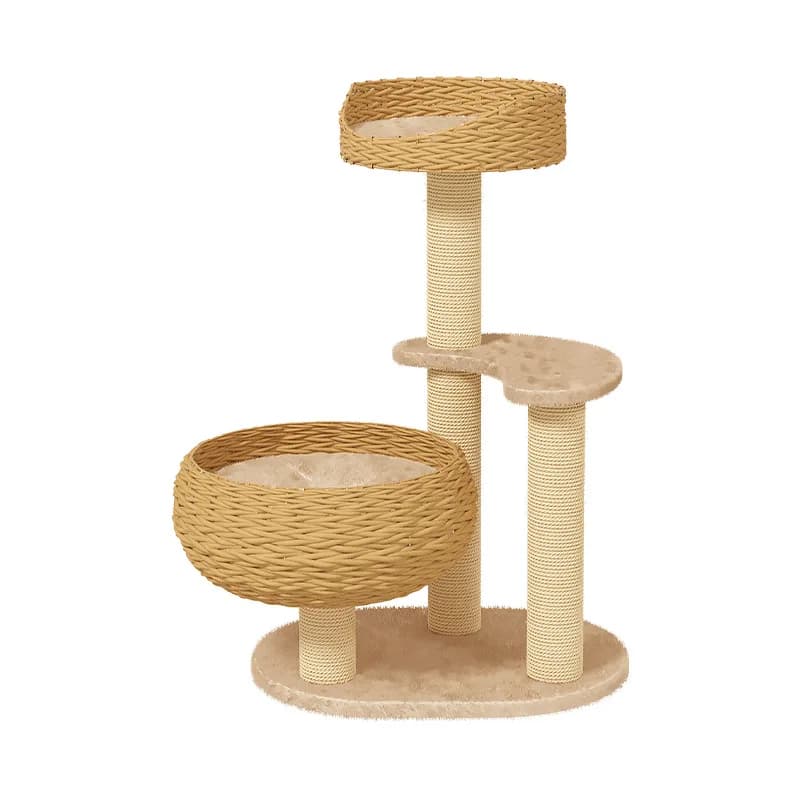 Casa sull'albero intrecciata, struttura per arrampicata su gatti, tavola per artigli in sisal resistente all'usura verticale integrata