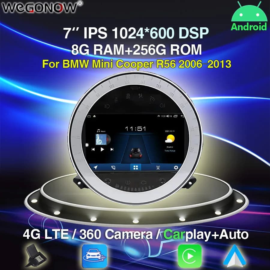 7862 8G+256G DSP Carplay Auto Android 12.0 IPS Lettore DVD per auto GPS WIFI Bluetooth 5.0 Radio RDS per BMW Mini Cooper R56 2006-2013